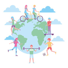 Fototapeta premium people around the world making exercise sport activity vector illustration