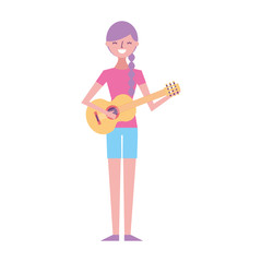 cute character woman playing guitar vector illustration