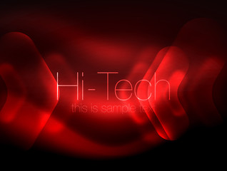 Blurred arrows in dark space. Neon pointers, glass glossy design, abstract shiny techno background, web banner