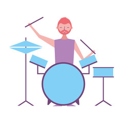 smiling man playing instrument music battery vector illustration