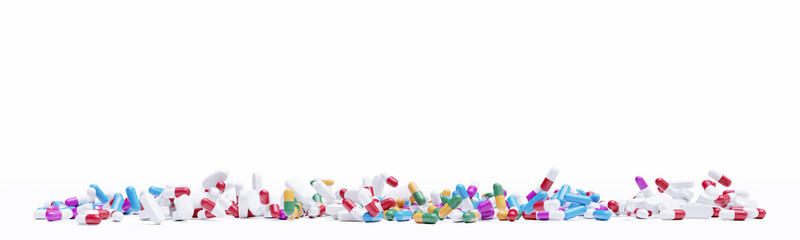 Bunch of pills on white background 3d rendering