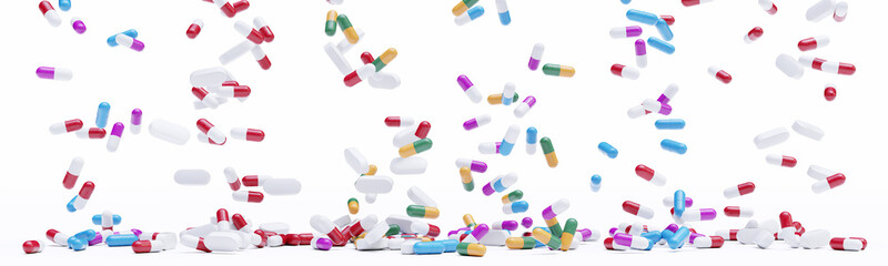 Bunch of pills on white background 3d rendering