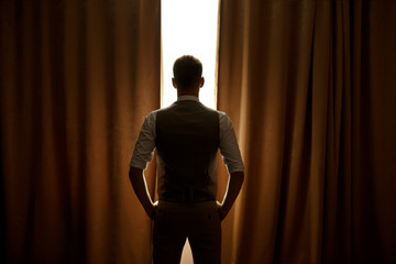 Businessman preparing to work, Business Success Concept, silhouette of man, super hero
