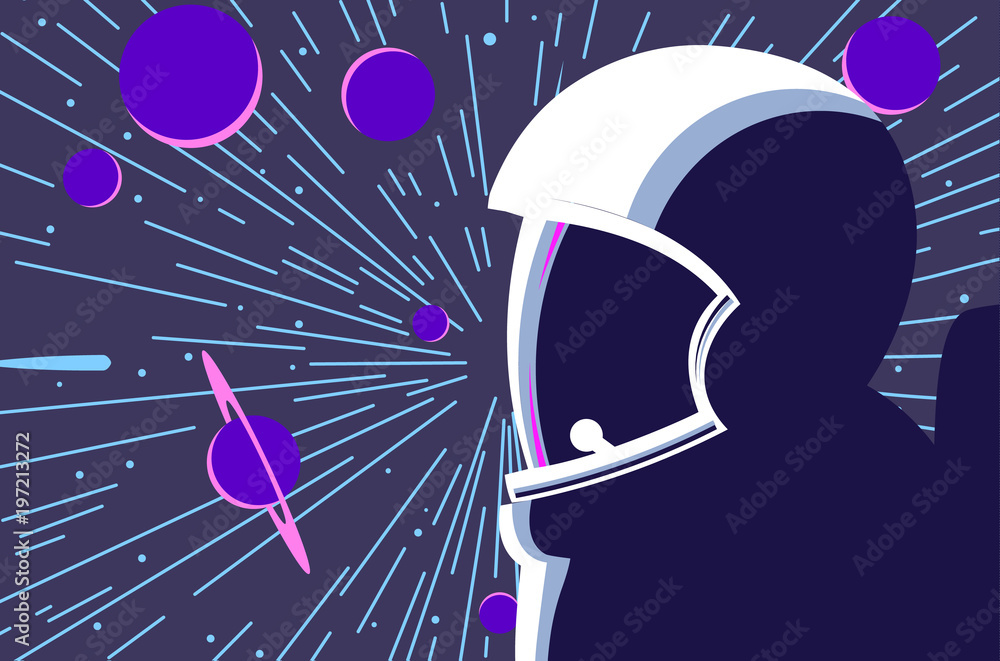 Canvas Prints astronaut in open space with stars and planets on background. vector illustration.