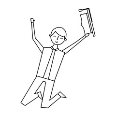 happy jumping student man hat graduate vector illustration outline design