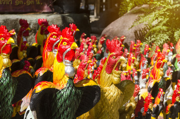 many chicken statue  and soft light