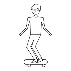 young man riding on skateboard enjoying vector illustration outline design