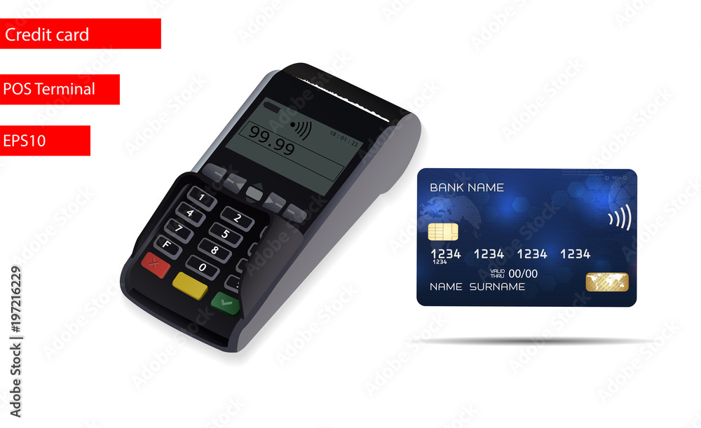 Poster pos terminal on a white background with the credit card