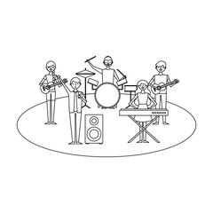 musician band concert people with instruments vector illustration outline design