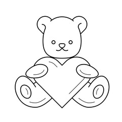 Gift vector line icon isolated on white background. Teddy bear with heart line icon for infographic, website or app.