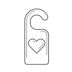 Door hanger line icon isolated on white background. Vector line icon of hotel door hanger with heart for infographic, website or app.