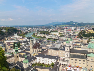 Fototapeta na wymiar Arial view of Salzburg cityscape in Europe, Austria