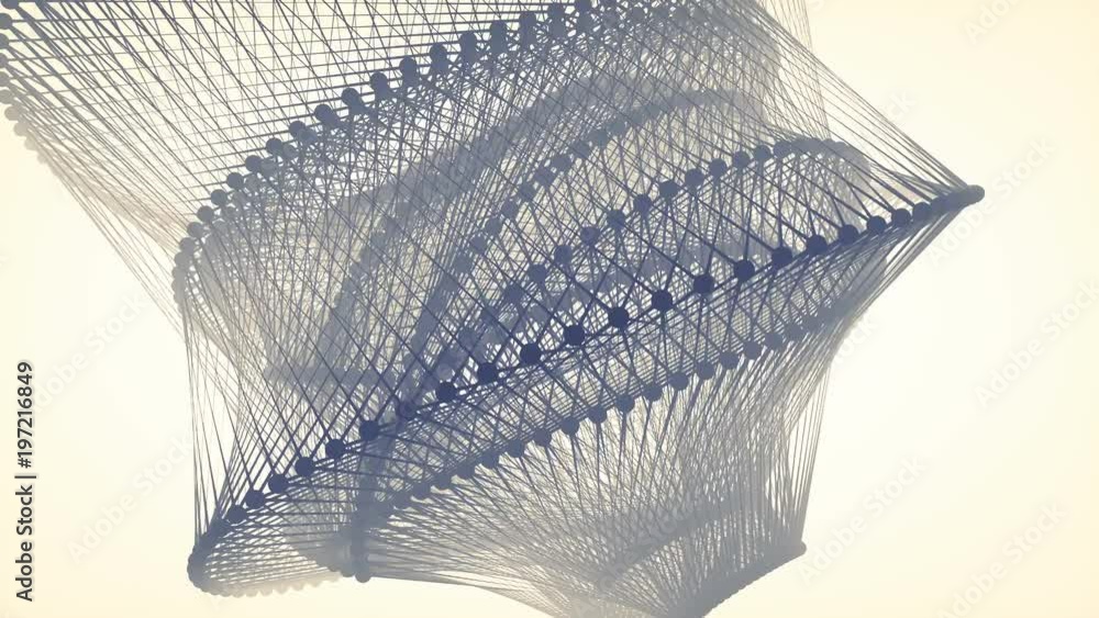 Poster Abstract background with animation of waving and vibrating network surface. 3d rendering
