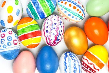Easter eggs under the white red background