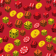 Poker Chips Dice and Coins Seamless Pattern