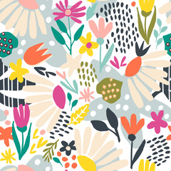 Seamless pattern with hand drawn flowers
