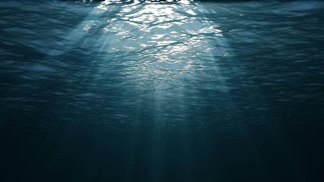 Light shining through clam sea. Loopable. Dark blue.