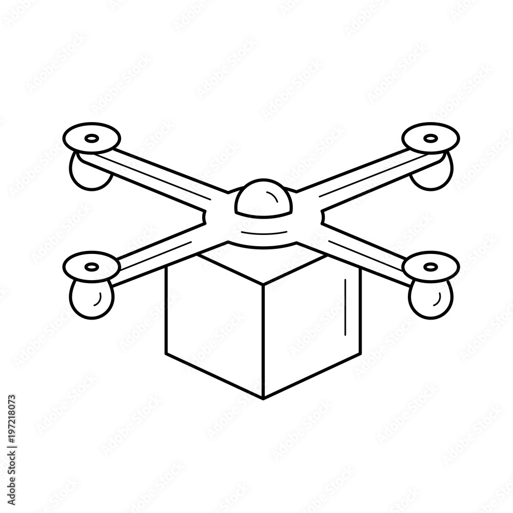 Poster drone delivery vector line icon isolated on white background. post package delivering with a drone l