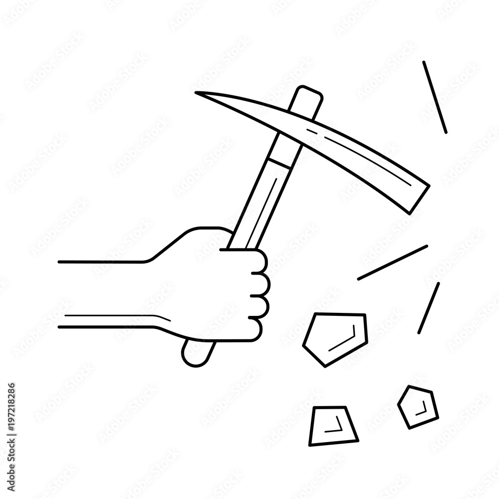 Aufkleber pickaxe vector line icon isolated on white background. hand of miner working with a chisel line icon