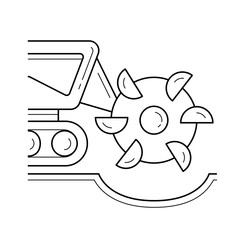 Mineral excavation vector line icon isolated on white background. Machinery equipment of mining industry for mineral excavation line icon for infographic, website or app.