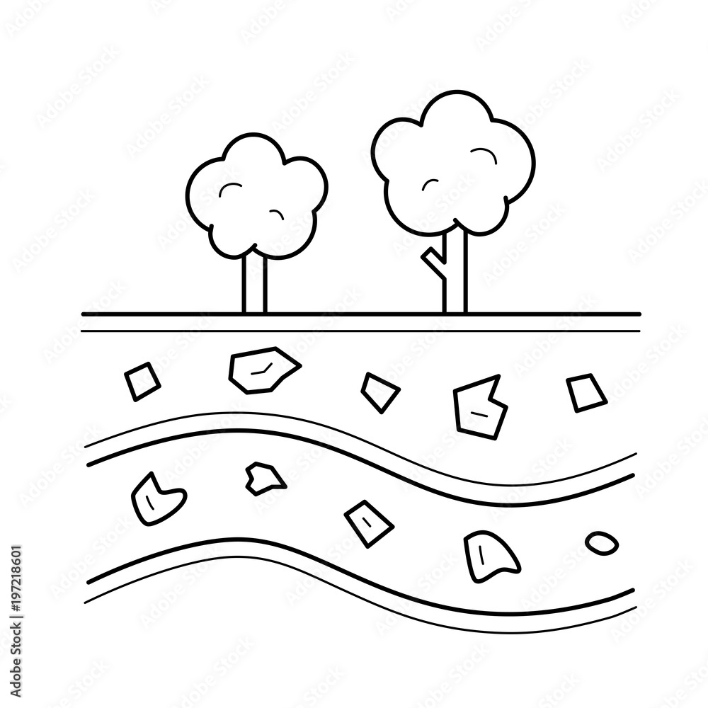 Poster mineral resources vector line icon isolated on white background. layers of soil with mineral resourc