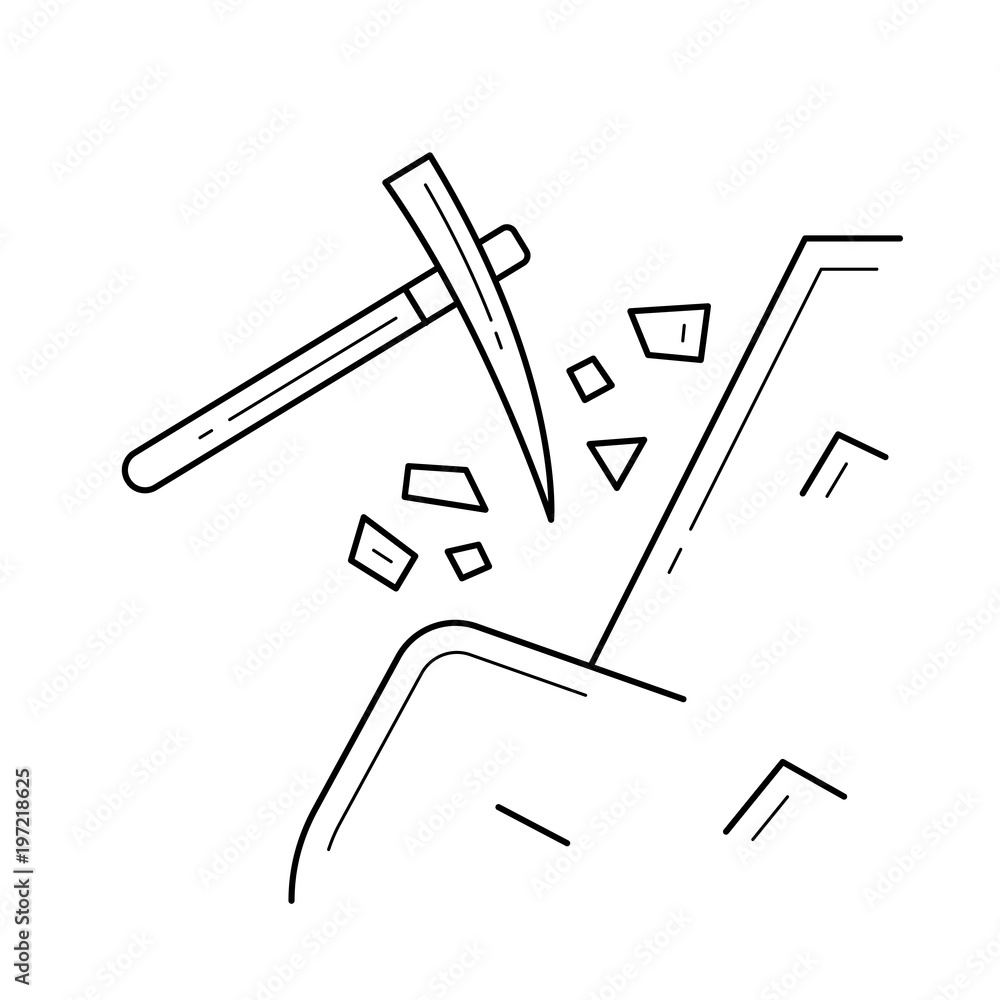 Poster pickaxe vector line icon isolated on white background. mining equipment - pickaxe line icon for info