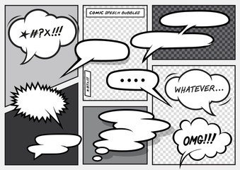 A set of various vector cartoon comic speech bubbles.