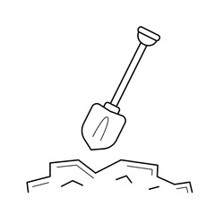 Mining shovel line icon isolated on white background. Vector line icon of shovel for mining for infographic, website or app.