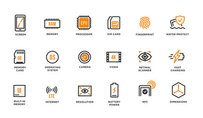 Mobile Device Components Vector Icon Set
