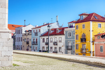 Lisbon, bright cityscape, colorful houses in the Alfama district