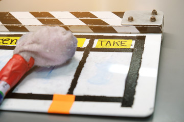 Behind the scene,Film production crew,close up of movie clapper