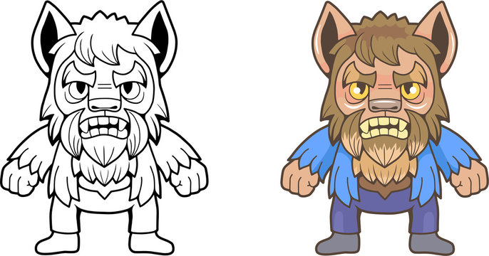 cute cartoon werewolf, funny illustration