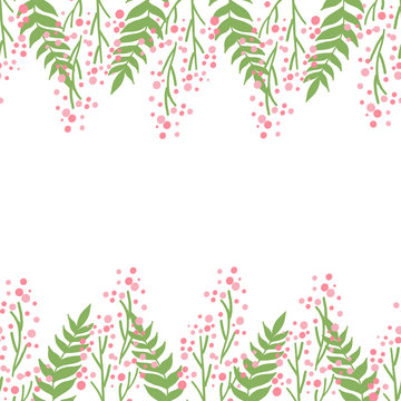 greeting card with seamless floral border. Perfect for spring holiday invitation. © olesiaagudova