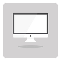 Vector design of flat icon, Desktop computer monitor with white screen on isolated background.