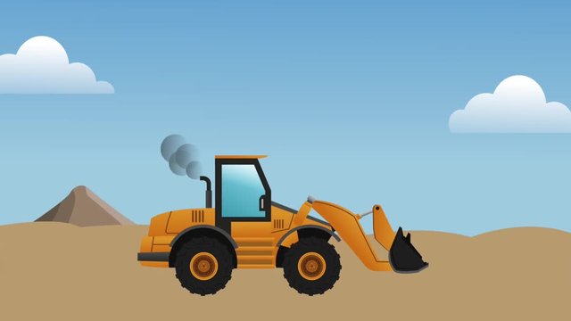 Backhoe passing by construction zone High definition colorful scenes