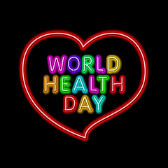 world health day neon vector red heart
