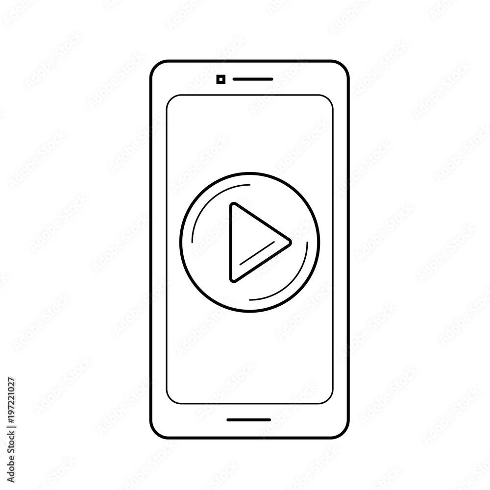 Poster mobile video app vector line icon isolated on white background. mobile video app line icon for infog