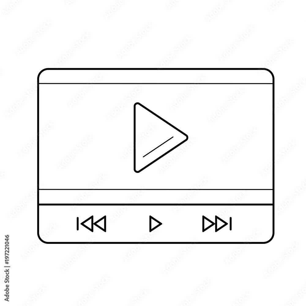 Poster video play vector line icon isolated on white background. video player interface line icon for infog