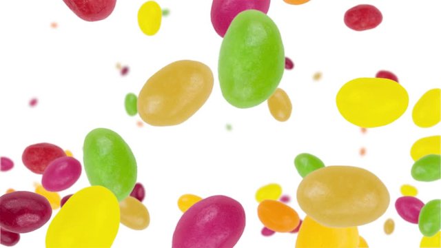Jelly Beans falling down on white background (vertical, not loopable)
