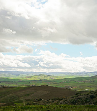 Sicilian landscape with cloudy sky ner the town of Leonforte