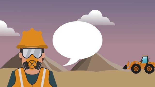 Worker with blank speech bubble over construction zone High definition colorful scenes