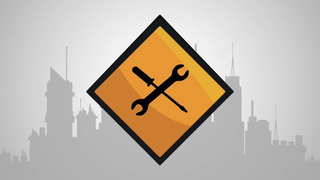 Construction Tools road sign over cityscape High definition colorful scenes