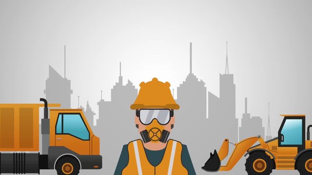 Worker with construction vehicles over cityscape High definition colorful scenes