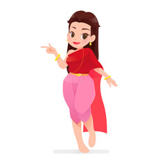 Thai women in thai traditional dress, Vector cartoon