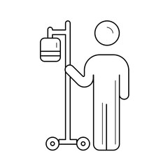 Patient with intravenous medical equipment to infuse vector line icon isolated on white background