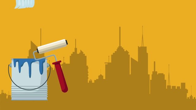 Paint tools over cityscape High definition colorful scenes