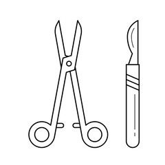 Surgical instruments, scalpel vector line icon isolated on white background. Instruments for surgery, scalpel line icon for infographic, website or app. Icon designed on a grid system.