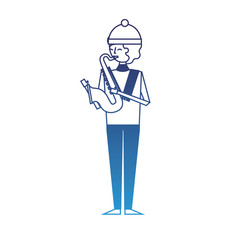 musician young man playing saxophone in warm clothes vector illustration degraded blue
