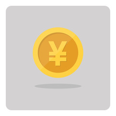 Vector design of flat icon, Gold japanese yen coin on isolated background.