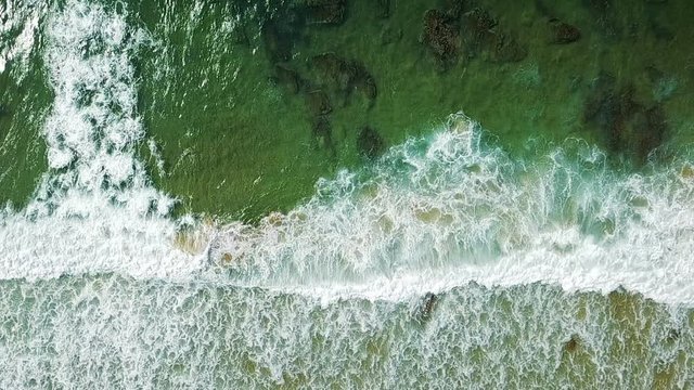 Aerial Drone View Of Ocean Waves Crushing In Slow Motion
